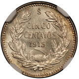 1915-So Chile 5 Centavos Silver Coin - NGC MS 65 - KM# 155.3
