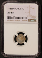 1915-So Chile 5 Centavos Silver Coin - NGC MS 65 - KM# 155.3