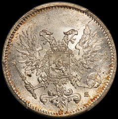 1917-S Finland 25 Pennia Silver Coin - PCGS MS 67 - KM# 19