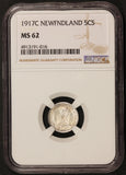 1917-C Canada Newfoundland 5 Cents Silver Coin - NGC MS 62 - KM# 13