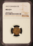1917 Canada 5 Cents Silver Coin - NGC MS 62+ - KM# 22