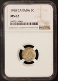 1918 Canada 5 Cents Silver Coin - NGC MS 62 - KM# 22