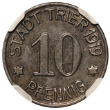 1919 Germany Trier 10 Pfennig Iron Notgeld Coin Lamb-532.6 - NGC MS 61