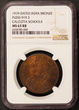 1919 India Calcutta Schools Bronze Medal PUDD-919.3 - NGC MS 63 RB