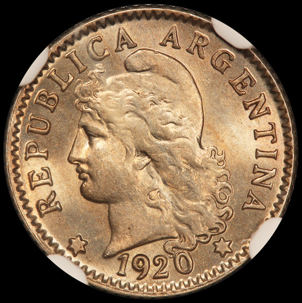 1920 Argentina 5 Centavos Coin - NGC MS 65 - KM# 34