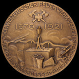 1921 Switzerland Firefighters Society 50mm Brass Medal by Huguenin - NGC MS 66