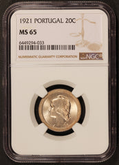 1921 Portugal 20 Centavos Coin - NGC MS 65 - KM# 571