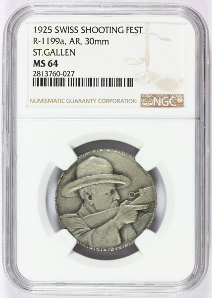 1925 Switzerland St. Gallen Swiss Shooting Fest Silver Medal R-1199a - NGC MS 64