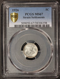 1926 Straits Settlements 5 Cents Silver Coin - PCGS MS 67 - KM# 36