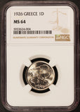 1926 Greece 1 One Drachma Coin - NGC MS 64 - KM# 69