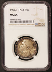 1926-R Italy 10 Lire Silver Coin - NGC MS 65 - KM# 68.1