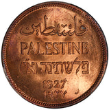 1927 Palestine 2 Two Mils Bronze Coin - PCGS MS 64 RB - KM# 2