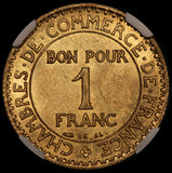 1927 France 1 One Franc Aluminum-Bronze Coin - NGC MS 65 - KM# 876