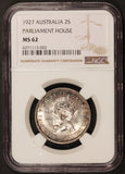 1927 Austria Florin 2 Shillings Parliament Silver Coin House - NGC MS 62 - KM# 31