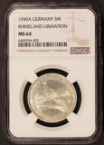 1930-A Germany Rhineland Liberation 3 Mark Silver Coin - NGC MS 64 - KM# 70