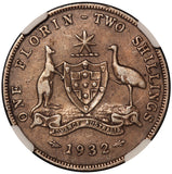 1932 Australia 2 Shillings Florin Silver Coin NGC VF 25 - KM# 27