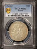 1935 (w) Poland 10 Zlotych Silver Coin - PCGS MS 63 - Y# 29