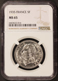 1935 France 5 Francs Coin - NGC MS 65 - KM# 888