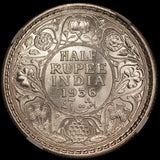 1936 (c) India 1/2 Half Rupee Silver Coin - NGC MS 65 - KM# 522