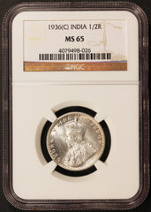 1936 (c) India 1/2 Half Rupee Silver Coin - NGC MS 65 - KM# 522