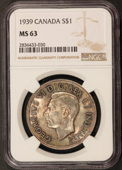1939 Canada One Dollar $1 Silver Coin - NGC MS 63 - KM# 38