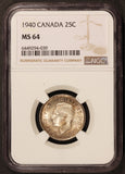 1940 Canada 25 Cents Silver Coin - NGC MS 64 - KM# 35