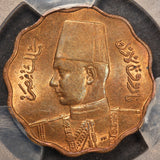 1943 (AH1362) Egypt 10 Milliemes Bronze Coin - PCGS MS 64 BN - KM# 361