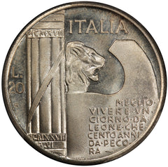 1943 (1970) Italy 20 Lire Silvered Bronze Coin PCGS PL 66 - X# 2a