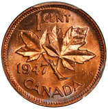1947 Canada 1 One Cent Bronze Coin - PCGS MS 64 RD - KM# 32