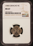 1948 Curacao 5 Cents Coin - NGC MS 67 - KM# 47