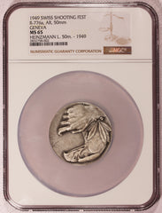 1949 Switzerland Geneva Swiss Shooting 50mm Silver Medal R-776a - NGC MS 65