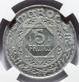 1951 AH1370 Morocco 5 Francs Aluminum Coin - NGC MS 64 - Y# 48