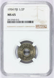 1954 Fiji Half Penny Coin - NGC MS 65 - KM# 20