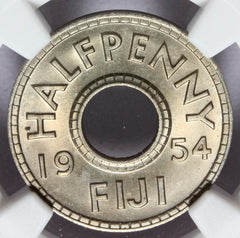 1954 Fiji Half Penny Coin - NGC MS 65 - KM# 20