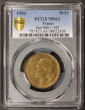 1954 France 50 Francs Coin - PCGS MS 63 - KM# 918.1