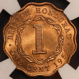 1956 British Honduras 1 One Cent Copper Coin - NGC MS 65 RD - KM# 30
