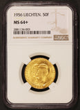 1956 Liechtenstein 50 Franken Gold Coin - NGC MS 64+ Y# 16