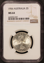 1956 Australia Florin 2 Shillings Silver Coin - NGC MS 64 - KM# 60