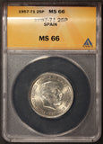 1957 (71) Spain 25 Pesetas Coin - ANACS MS 66 - KM# 787