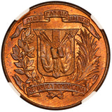 1959 Dominican Republic 1 One Centavo Bronze Coin - NGC MS 63 RB - KM# 17