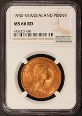 1960 New Zealand One Penny Coin - NGC MS 66 RD - KM# 24.2