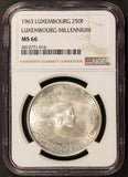 1963 Luxembourg 250 Francs Millennium Silver Coin - NGC MS 66 - KM# 53.1