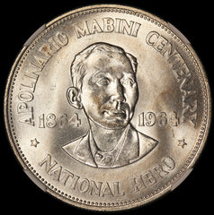 1964 Philippines Apolinario Mabini 1 One Peso Silver Coin - NGC MS 65 - KM# 194