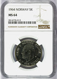 1964 Norway 5 Kroner Coin - NGC MS 64 - KM# 412