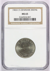 1965 CS Denmark 1 Krone Coin - NGC MS 65 - KM# 851.1