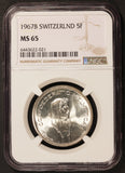 1967-B Switzerland 5 Francs Silver Coin - NGC MS 65 - KM# 40