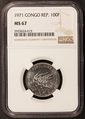 1971 Congo Republic 100 Francs Coin - NGC MS 67 - KM# 1