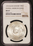 1974 Dominican Republic Central American Games One Peso Silver Coin - NGC MS 67 - KM# 35