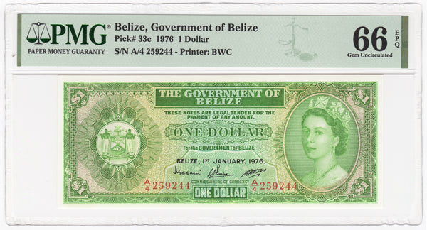 1976 Belize $1 One Dollar Note Pick# 33c - PMG GEM UNC 66 EPQ