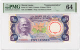 1980 Sierra Leone 5 Leones Commemorative Bank Note Pick# 12 - PMG Choice UNC 64
